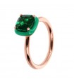 Bronzallure Ring for Women - Miss Cocktail Rose Gold Enamelled with Green Gem Prism - Size 14