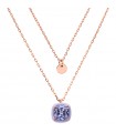 Bronzallure Necklace - Miss Multifilo Rose Gold with Purple Square Gem Prism