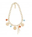 Unoaerre Necklace for Women - Fashion Jewelery Choker with Coins and Colored Pearls