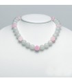 Miluna Necklace - in 925% Silver with Rose Quartz Flower and White Jade 14mm