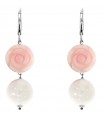 Miluna Earrings - Pendants in 925% Silver with Rose Quartz Flower and White Jade