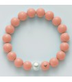 Miluna Bracelet - Earth and Sea with Freshwater Pearl 9.5 - 10 mm and Pink Coral Agglomerate