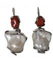 Della Rovere Earrings - Pendants in 925% Silver with Red Coral and Baroque Pearls