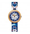 Orologio Flik Flak per Bambini - Future Dreams Astrodreams Solo Tempo Giallo 32mm Blu con Astronauti e Pianeti