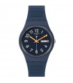 Swatch Watch - Essentials Trendy Lines At Night Time and Date Blue 34mm with Orange Hands