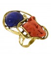 Della Rovere Ring - in 925% Golden Silver with Red Coral and Lapis Lazuli