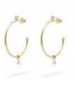Rue Des Mille Earrings - Open Circle Shapes in 925% Gold Plated Silver with Pendant Zircon
