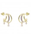 Rue Des Mille Earrings - Shapes in 925% Golden Silver with Three Circles and Drop Pendant