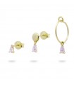 Trio of Rue Des Mille Earrings - Shapes in 925% Golden Silver Circle and Lobe with Zircons