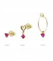 Trio of Rue Des Mille Earrings - Shapes in 925% Golden Silver Circle and Lobe with Red Zircons