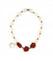 Bracciale Lelune Glamour da Donna - Lune Rosse in Perle Coltivate d'Acqua Dolce con Corallo ed Ematite