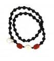 Bracciale Lelune Glamour da Donna - Lune Rosse in Ematite Nera con Perla Centrale Coltivata D'acqua Dolce