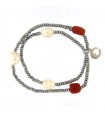 Bracciale Lelune Glamour da Donna - Lune Rosse in Perle Coltivate d'Acqua Dolce con Corallo Rosso ed Ematite Grigia