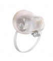 Picca Ring - in 18K White Gold with Baroque Pearl and Natural Diamonds 0.10 ct - 0