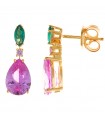 Salvatore Plata Earrings - Lagacy in 925% Gold Silver with Green and Pink Cubic Zirconia