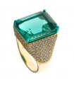 Salvatore Plata Ring - Afternoon in 925% Golden Silver with Rectangular Green Crystal and Lavender Cubic Zirconia Size 16