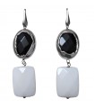 Della Rovere Earrings - in 925% Silver Pendants with Oval Black Onyx and White Agate
