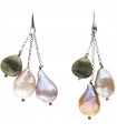 Della Rovere Earrings - in 925% Silver Pendants with Baroque Pink Pearls and Green Jasper