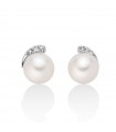 Miluna Earrings - in 18k White Gold with Natural Pearls and Diamonds - 0