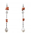 Della Rovere Earrings - in 925% Silver Pendants with Red Coral and Baroque Pearls