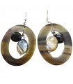 Della Rovere Earrings - Oval Circle Pendants in Bone with Green Agate and Onyx