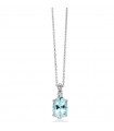 Miluna Necklace - in 18k White Gold with Oval Aquamarine Pendant and Natural Diamonds - 0