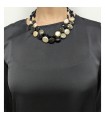Della Rovere Necklace - in 925% Multistrand Silver with Baroque Pearls and Obsidian
