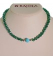 Rajola Necklace - Corsica in 925% White Silver with Green Agate and Turquoise Paste