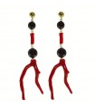 Rajola - Palau earrings in 925% silver with onyx spheres and red coral