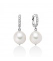 Miluna Earrings - in 925% Silver Pendants with 12-14mm Baroque Pearls and White Topazes - 0