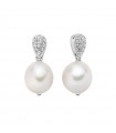 Miluna Earrings - in 925% Silver Pendants with 12-14mm Baroque Pearls and White Topazes - 0