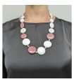 Della Rovere Necklace - in 925% Silver with White Agate and Pink Opal