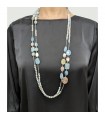 Della Rovere Necklace - in 925% Silver Long with Aquamarine and Rose Quartz