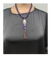 Della Rovere Necklace - Long with Amethyst Spheres and Transparent Quartz Pendant