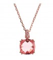 Bronzallure Necklace for Women - Precious Rose Gold Choker with Rolò Chain and Salmon Pink Prism Gem