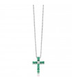 Miluna Necklace - in 18k White Gold with Cross Pendant with Emeralds and Natural Diamonds - 0