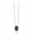 Miluna Necklace - 18k White Gold Rosette with Oval Sapphire Pendant and Natural Diamonds - 0