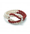 Miluna Bracelet - Earth and Sea with Freshwater Pearls and Red Coral Agglomerate - 0