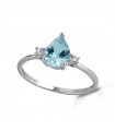 Lelune Diamonds Ring - in 18k White Gold with Natural Diamonds and Pear Aquamarine 0.80 carats - 0