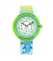 Flik Flak Watch - Faber Castel Color in Neon Only Time Green 32mm Light Blue with Case