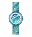 Orologio Flik Flak - Organized Chaos Liquid Rainbow Solo Tempo 32mm Verde ed Azzurro Glitterato