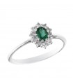 Davite & Delucchi Ring - 18k White Gold Rosette with Natural Diamonds and Emerald 0.25 ct - 0