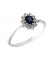 Davite & Delucchi Ring - 18k White Gold Rosette with Natural Diamonds and 0.35 ct Sapphire - 0