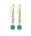 Rajola Earrings - Rubik Pendants in 925% Gold Plated Silver with Pearls and Amazonite