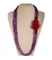 Rajola Necklace - Long Multistrand Ocean with Amethyst and Red Coral