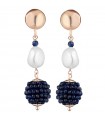 Lelune Glamor Earrings - Sophie Rose Gold Pendants with Pearls and Blue Spinels in Clusters