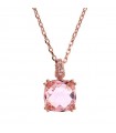 Bronzallure Necklace for Women - Precious Rose Gold Choker with Rolò Chain and Pink Prism Gem