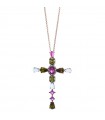 Salvatore Plata Necklace - Genuine in 925% Golden Silver with Cross and Colored Crystals