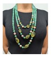 Giadan - Marzia Necklace in 925% Gold Silver with Green Amber and Pink Pearls