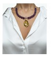 Giadan Necklace - Belè Choker in 925% Silver with Amethyst and Amber